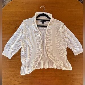 Thesis Cream Textured Open-Front Knit Cardigan | Lightweight | 3/4 Sleeve